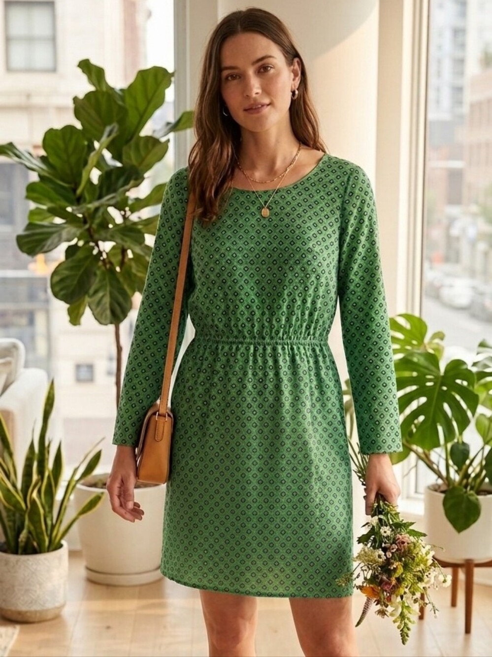 J. Crew Tulip Hem Green Diamond dress's green geometric print size 6